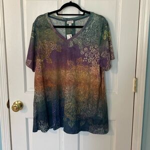 Avenue Purple green blue Short Sleeve Blouse